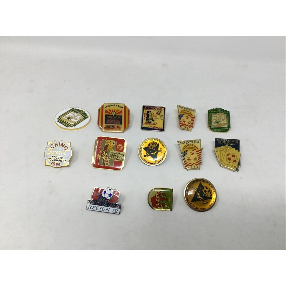Vintage Lot Of 12 Soccer Tournament Club Souvenir Pins Snickers Pizza Hut STYSA